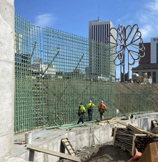 Wendler crews work on the Cedar Rapids floodwall in downtown Cedar Rapids, Iowa